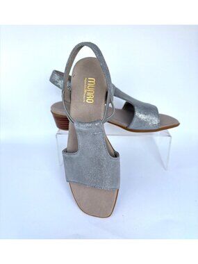 Munro Susan Gunmetal Metallic Gray Sandals Block Low Heel Slingback Size 8 Wide